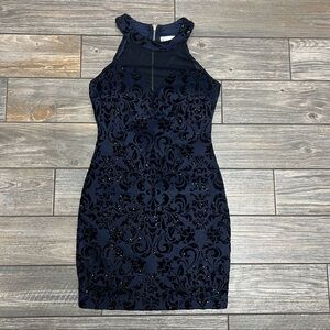 NEW Honey and Rosie Cocktail Mini Dress Size Small Navy with Black Velvet